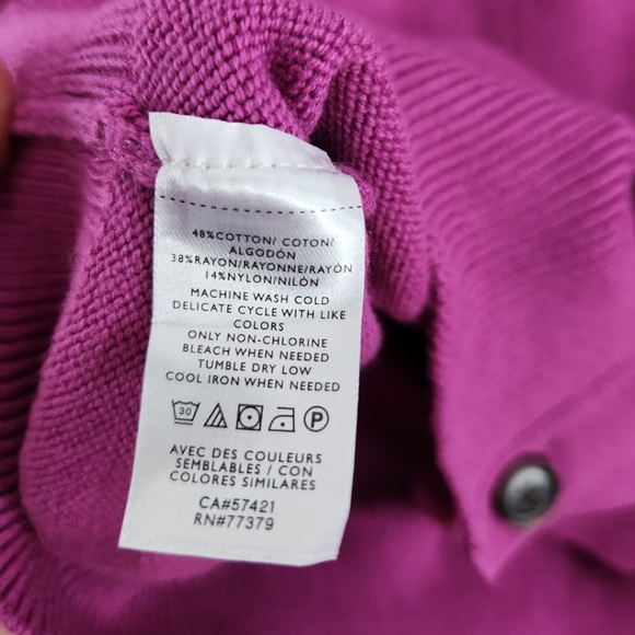 NWT Ann Taylor Oversized Button Front Puff Sleeve Cardigan Purple Magenta - Picture 8 of 8